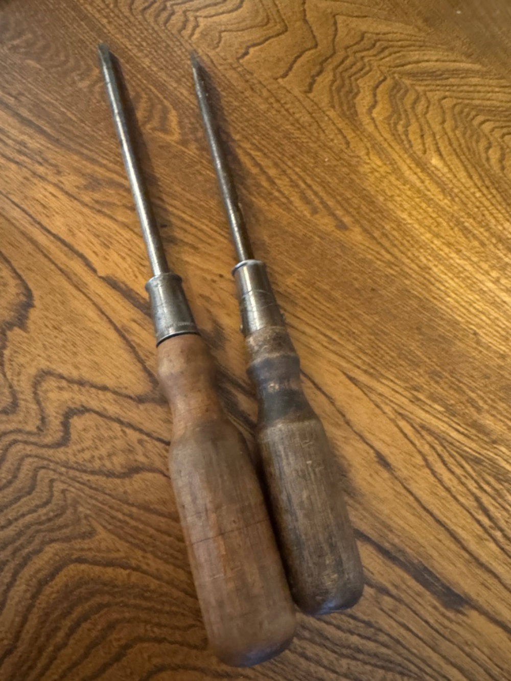 Vintage Antique Collectible Pair of Wood-Handled Phillips & Flathead Screwdriver